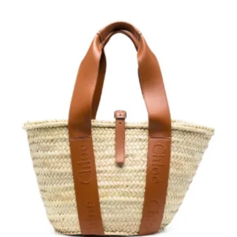 Chloe Sense medium Tan and Cream Woven Raffia & leather Tote
